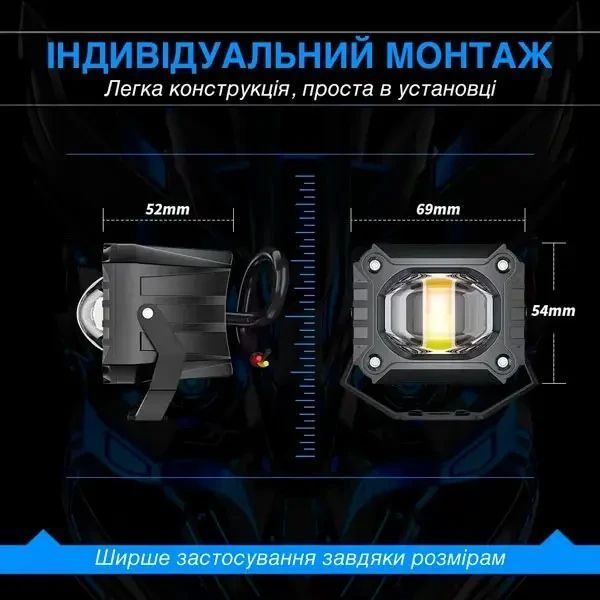LED фара 20W ближнє дальнє світло з чітким світловим кордоном 9, 12, 24, 32 В 2000 LM 69х54x52 мм 9759798921 фото